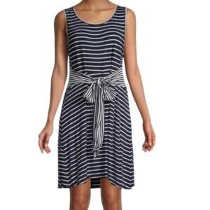 MAX STUDIO Jersey Sleeveless Tie Front Dress Navy Size Large